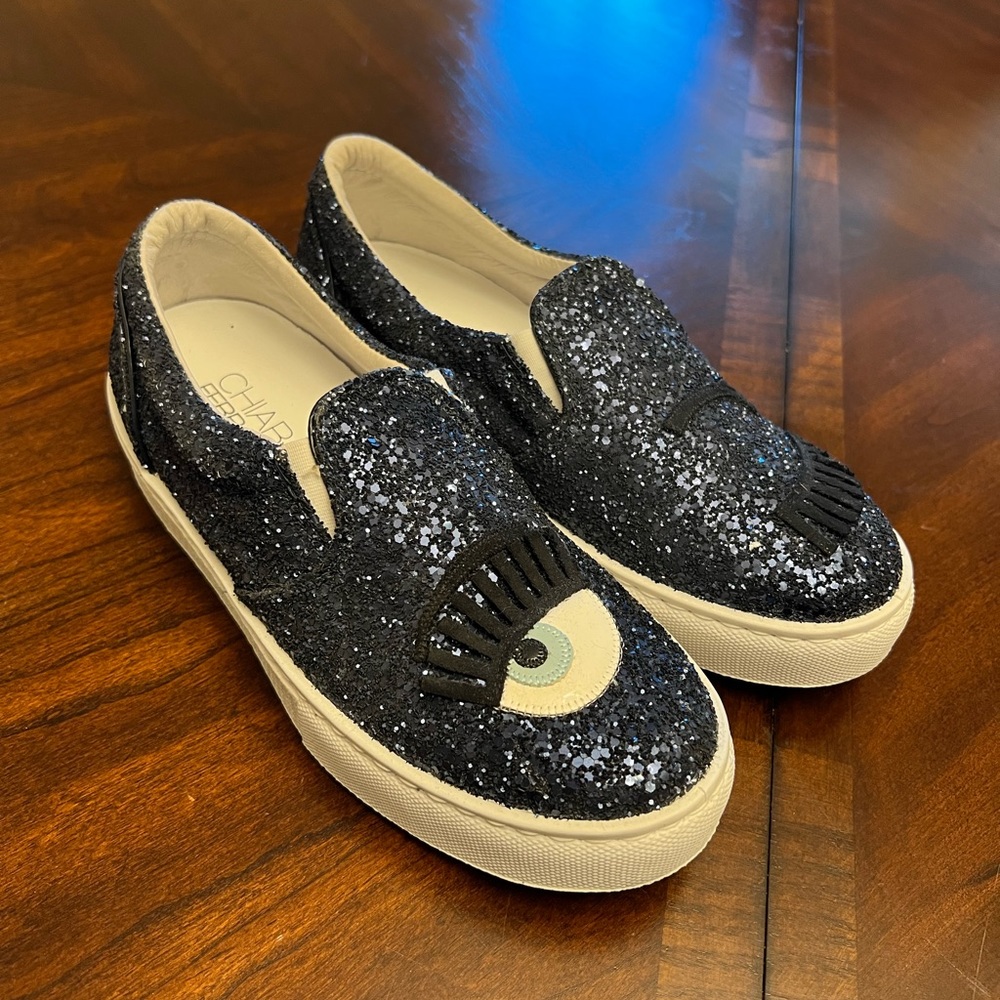 Brand New Chiara Ferragni Vera Pelle Sparkles Slip On Sneakers Shoes Size 37 / 7